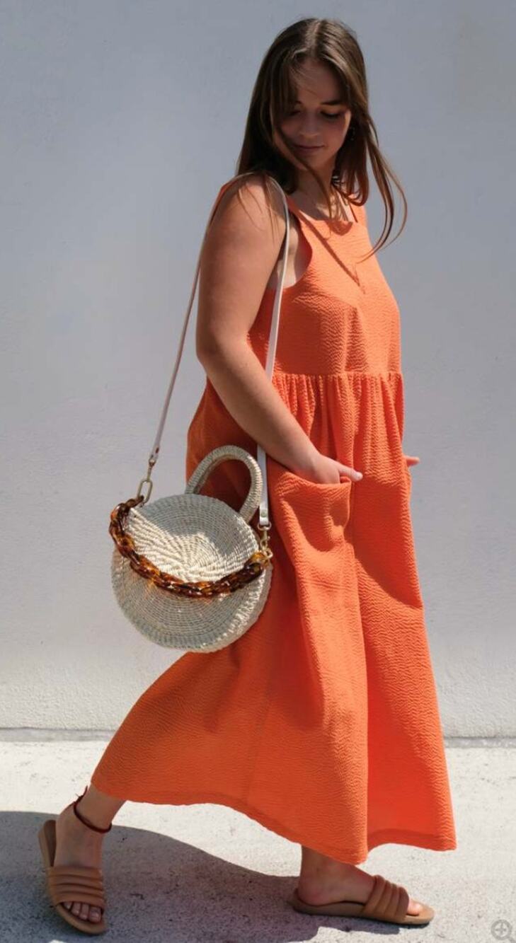 Ursa Minor Odette Orange Seersucker Sleeveless Long Dress Size XL XLarge